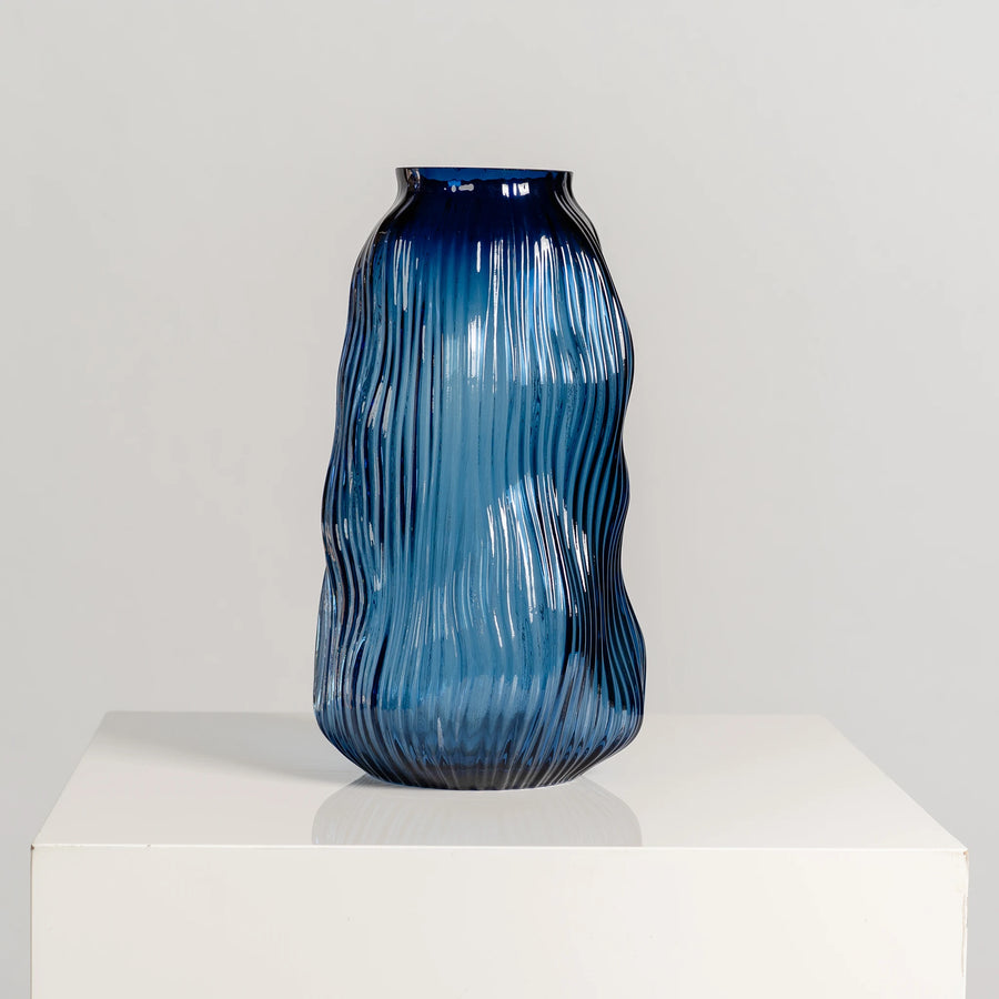 Blue Ribbed Vases