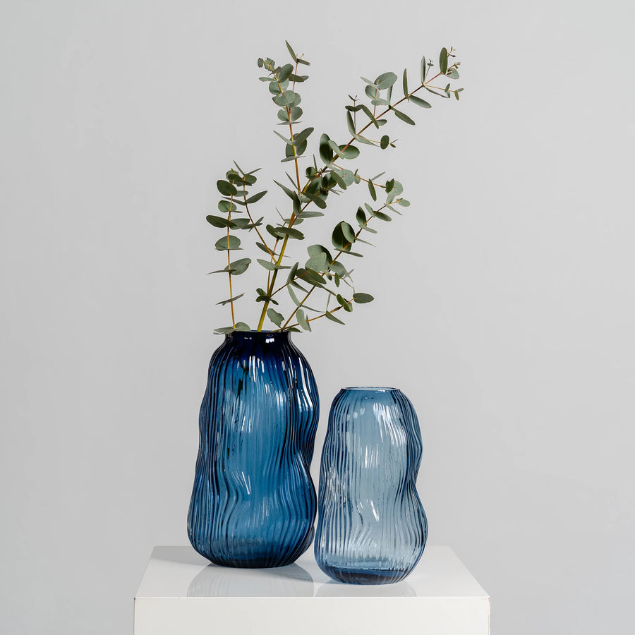 Blue Ribbed Vases