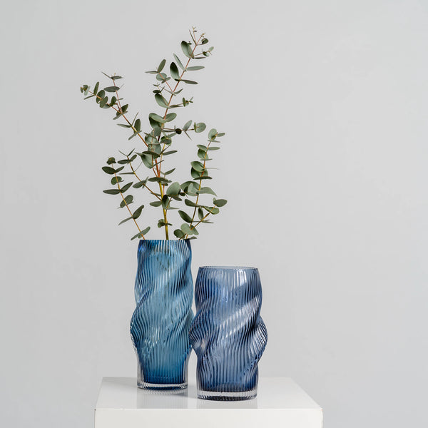 Blue Swirl ribbed Vases