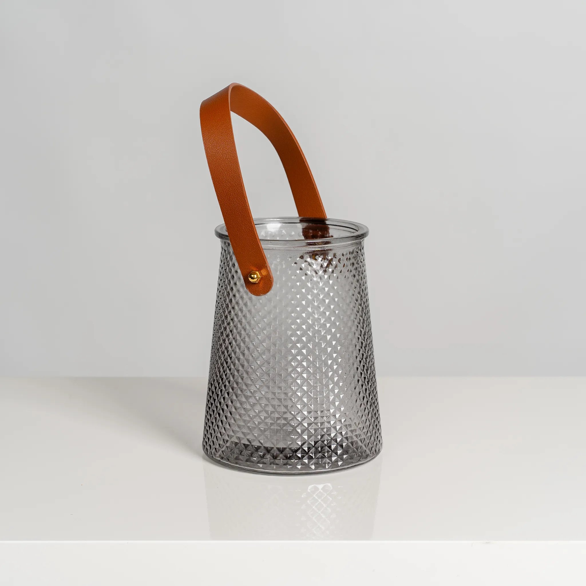 Grey diamond Vase with leather strap