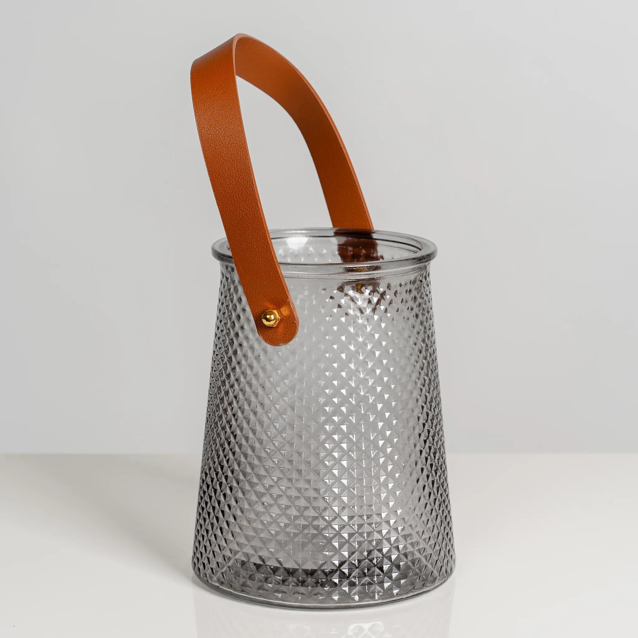 Grey diamond Vase with leather strap