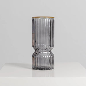 Gold rimmed striped vase- Grey