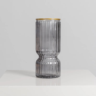 Gold rimmed striped vase- Grey